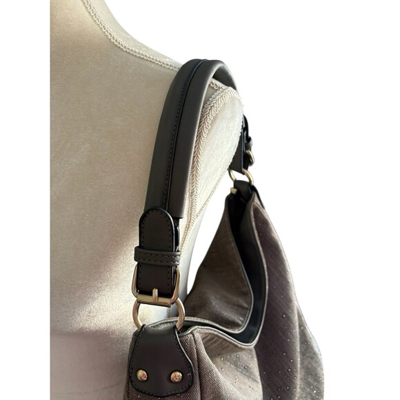 Mellow World Shoulder Bag Brown Metallic Thread Studded Gemstones Vegan Leather - Picture 4 of 13